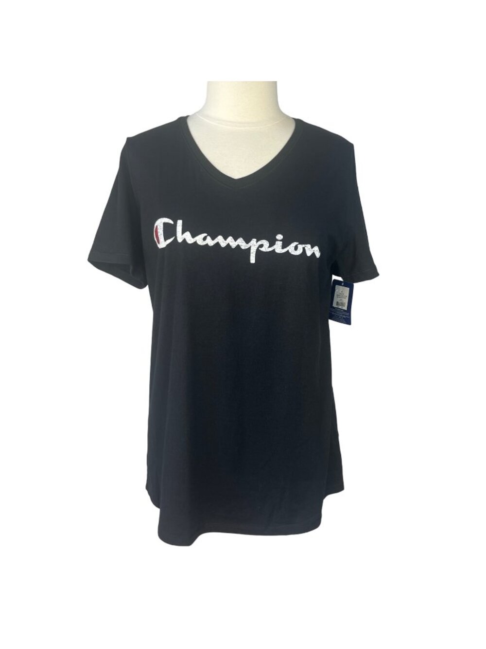 Champion Write Out Tshirt‎ Size 1X Black New Vneck Logo Short Sleeves